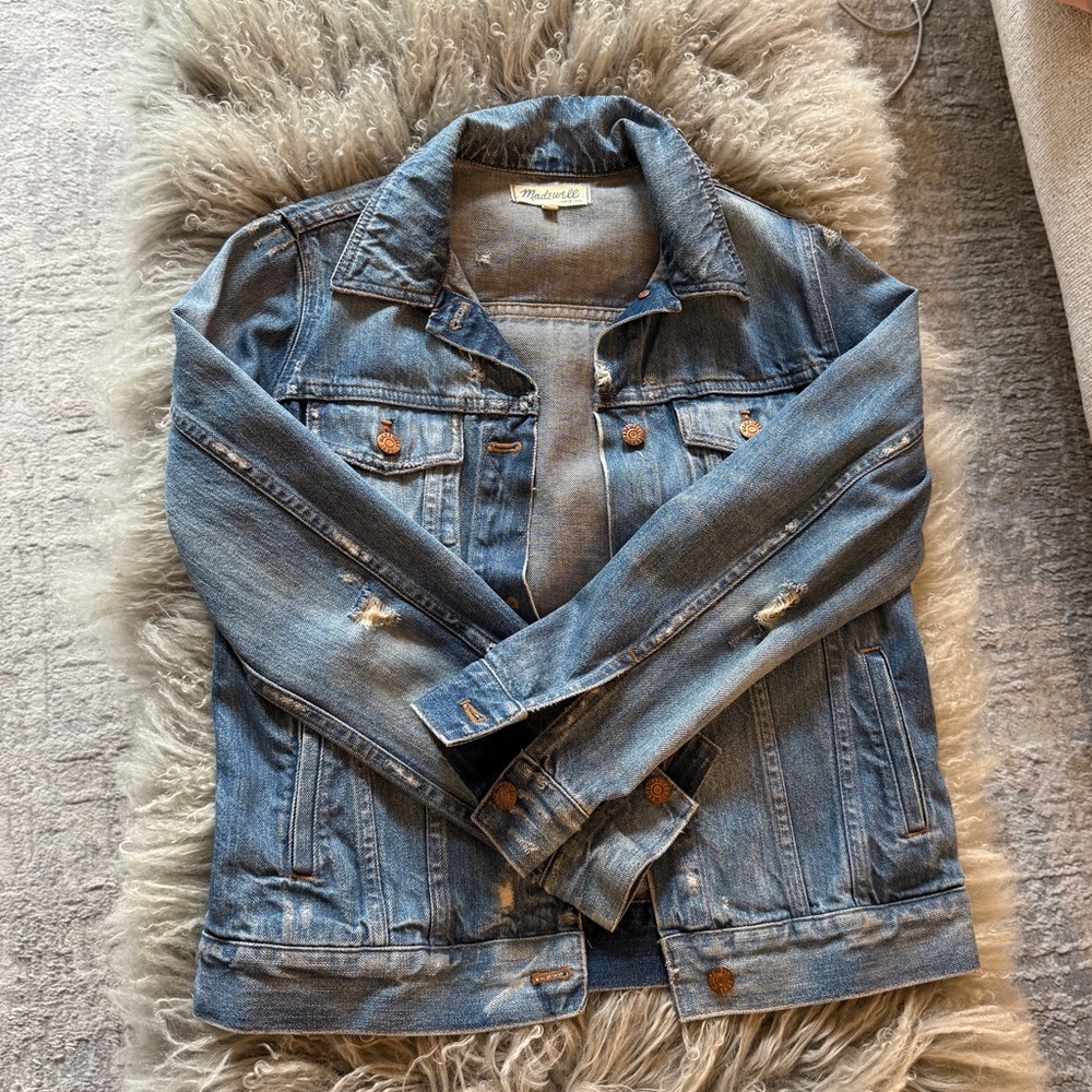 Madewell 100% Cotton Denim Jacket with Distressed Details